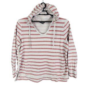 Womens Natural Reflections Hoodie Sweatshirt Red White Striped V Neck Size XL